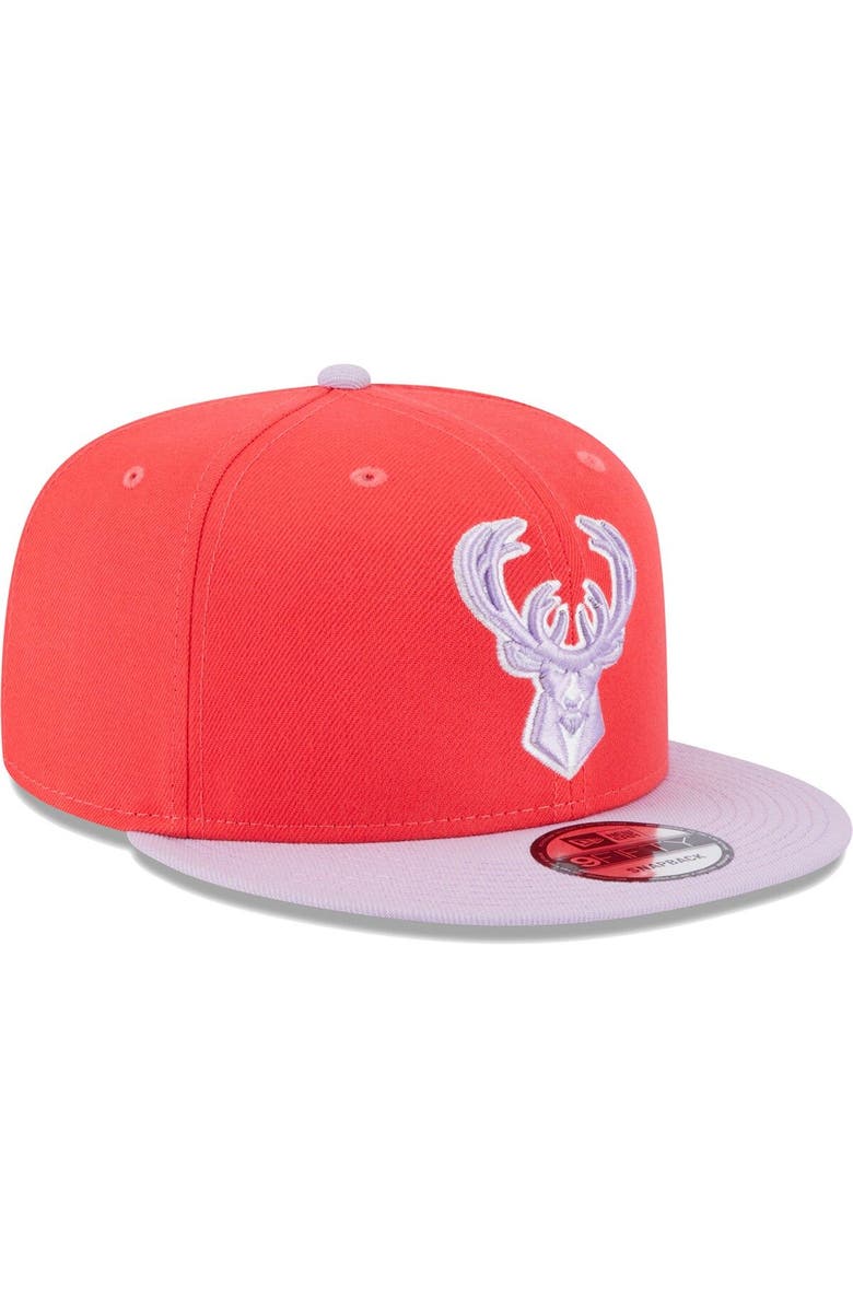 New Era Men's New Era Red/Lavender Milwaukee Bucks 2-Tone Color Pack 9FIFTY Snapback Hat, Alternate, color, 