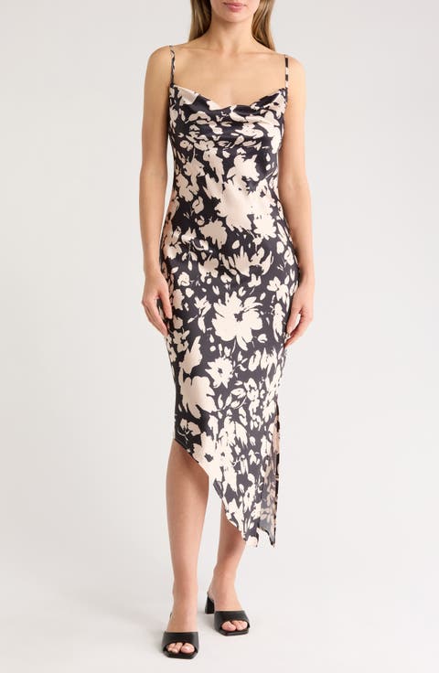 Night Bouquet Asymmetric Satin Slipdress