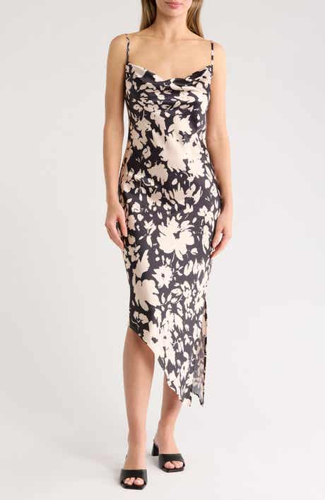 AREA STARS Night Bouquet Asymmetric Satin Slipdress
