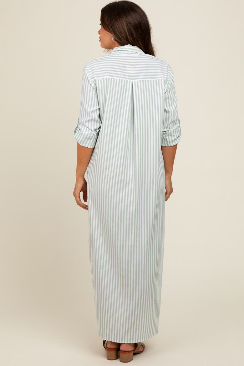 Striped Button Down Maxi Dress, Alternate, color, Light Olive
