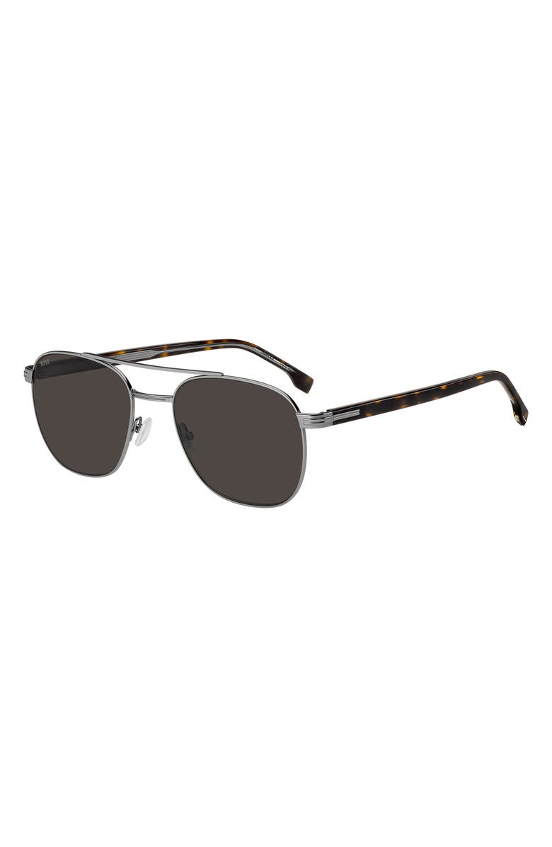 BOSS 56mm Rectangular Sunglasses, Alternate, color, Ruthenium Havana/ Grey