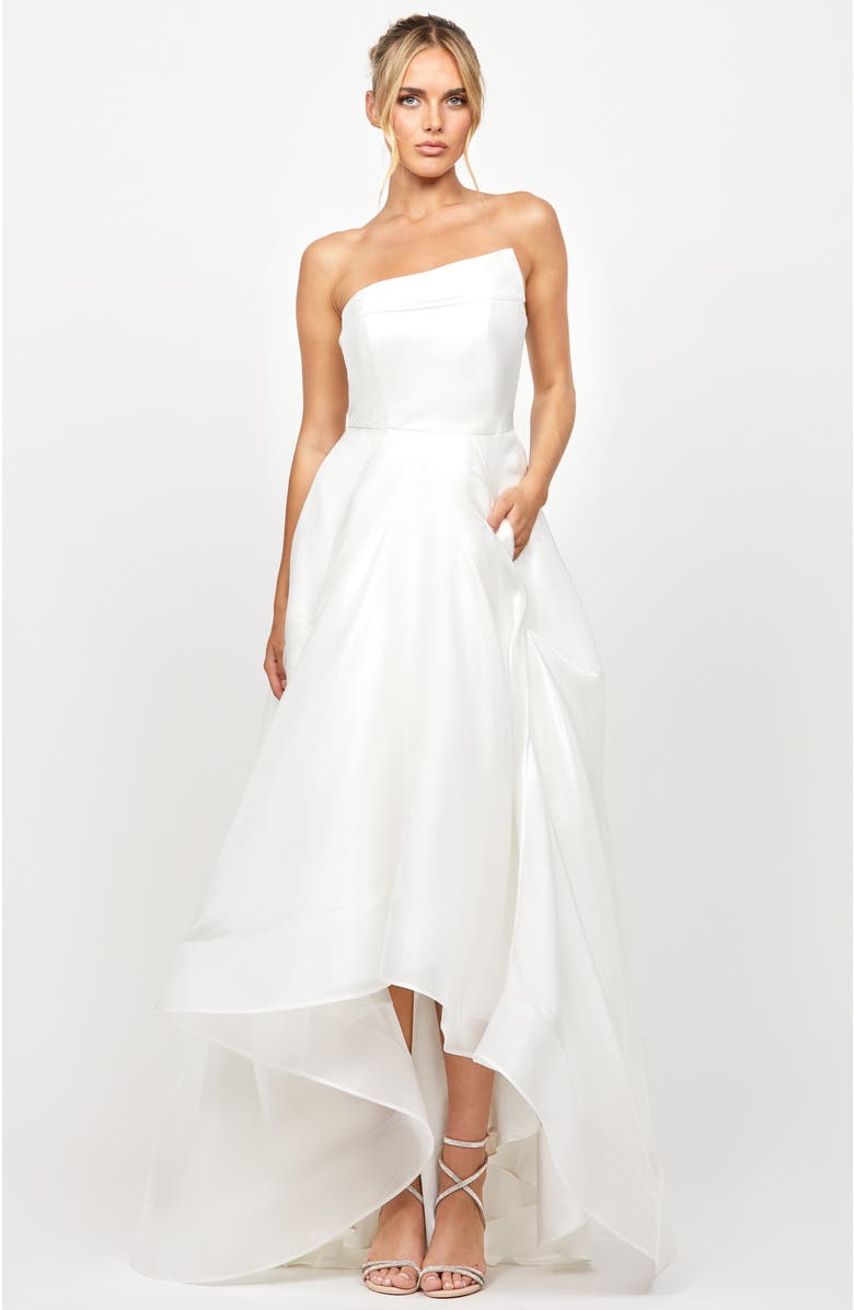 Bariano Faiy Asymertric Hi Low Gown, Main, color, White