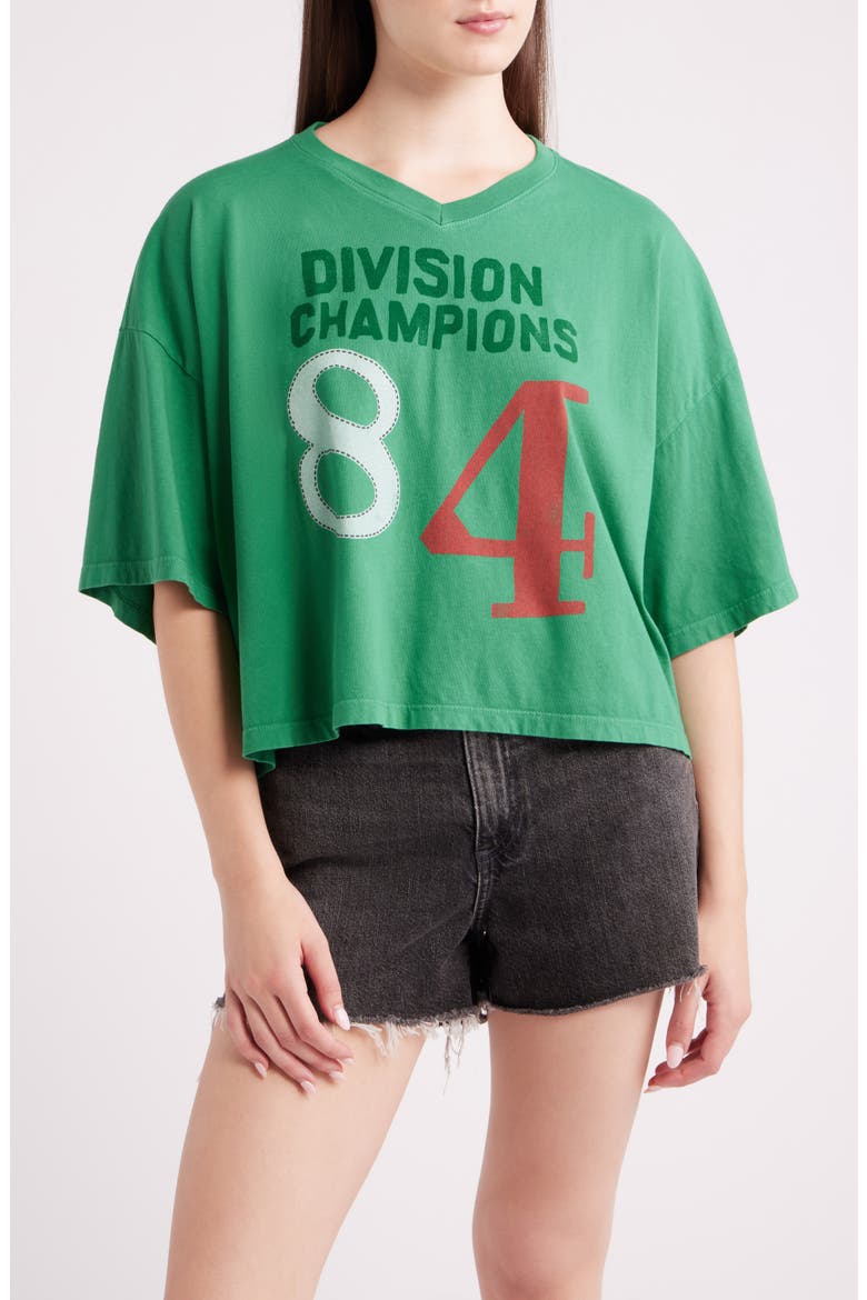 Division Champs V-Neck Cropped Graphic T-Shirt, Main, color, GREEN BRIAR