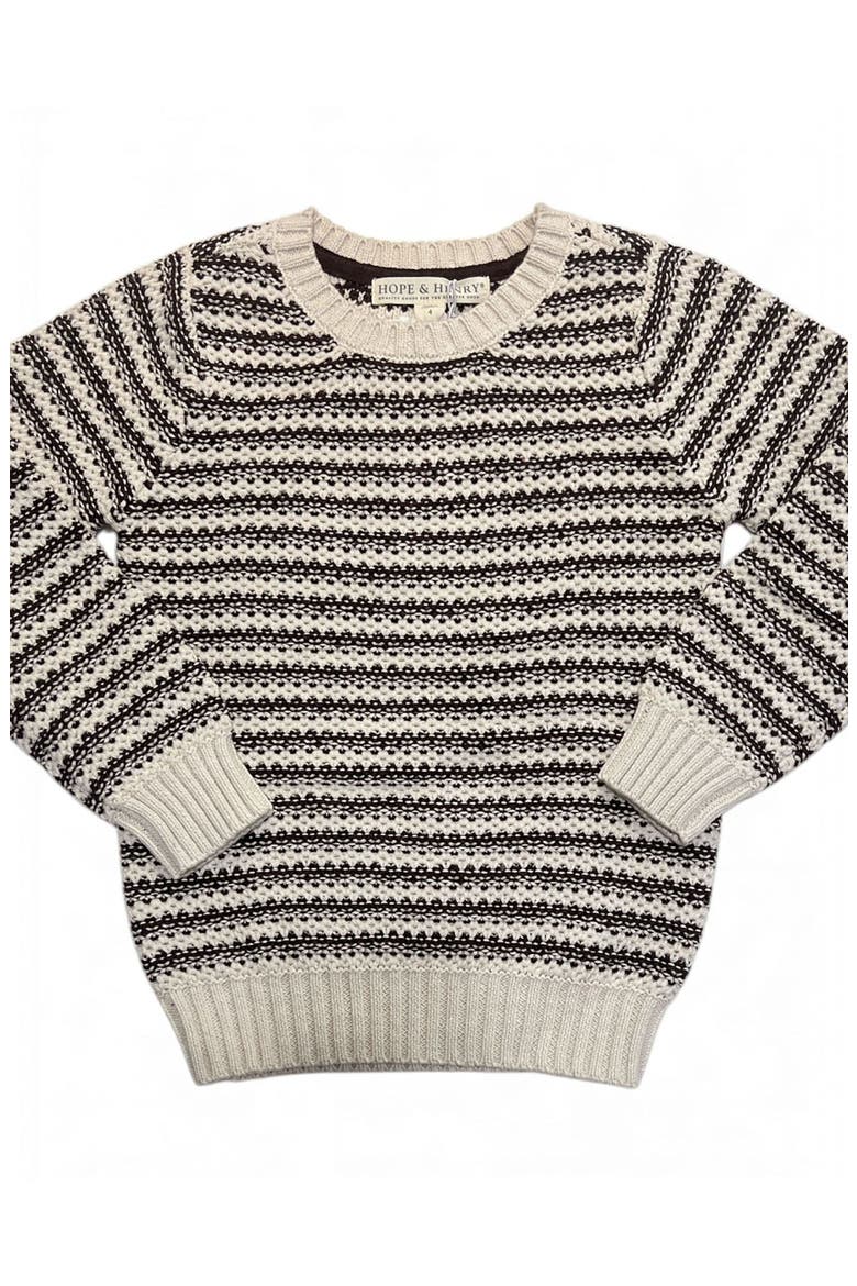 Kids' Organic Striped Crew Neck Pullover Sweater, Alternate, color, Chocolate and Tan Stripe