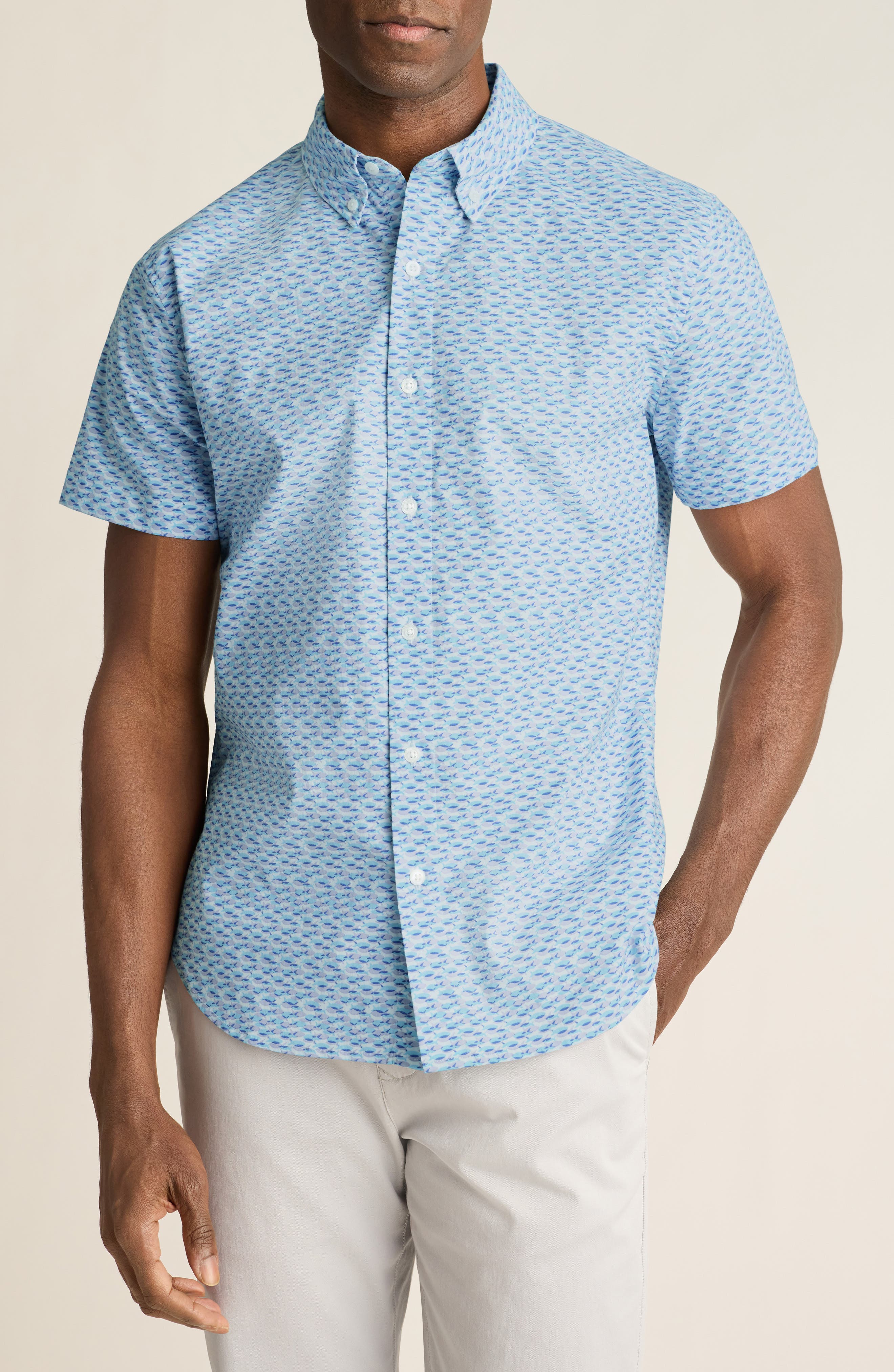 Bonobos Fish Party Slim Fit Short Sleeve Button-Down Shirt