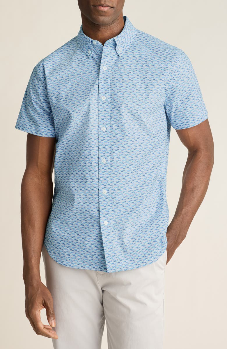 Bonobos Fish Party Slim Fit Short Sleeve Button-Down Shirt, Main, color, Blue/ Lavendar Fish