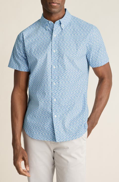 Fish Party Slim Fit Short Sleeve Button-Down Shirt