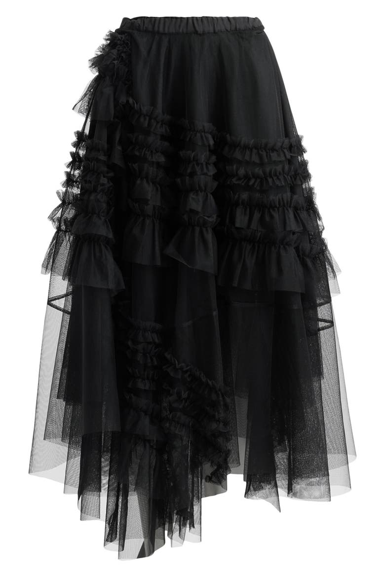 Jen Asymmetric Hem Tulle Skirt, Alternate, color, BLACK