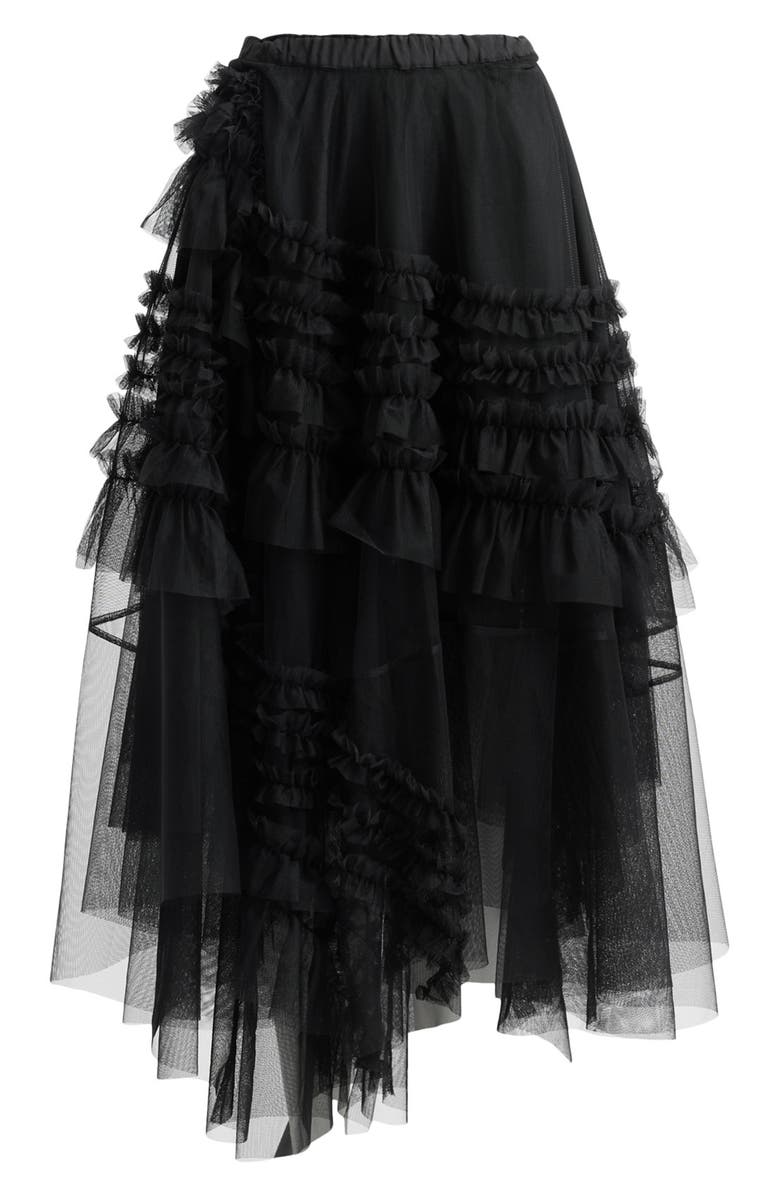 AllSaints Jen Asymmetric Hem Tulle Skirt, Alternate, color, Black