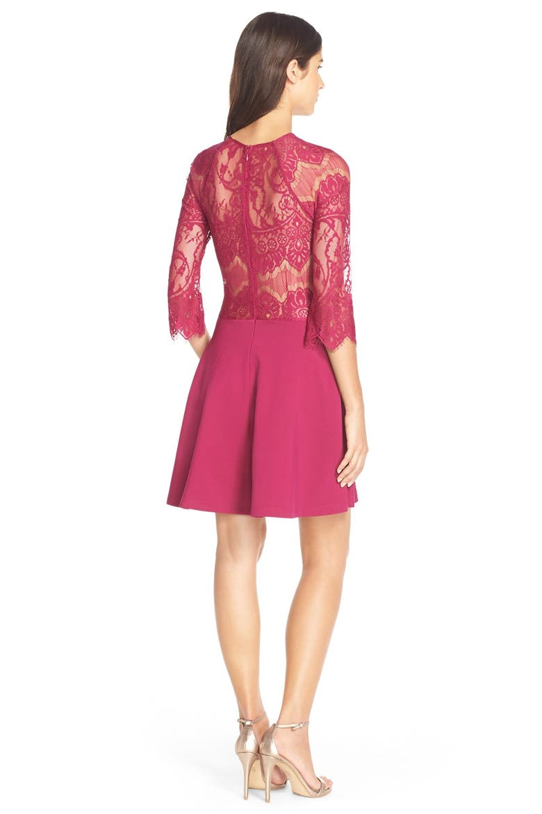 BB Dakota 'Yale' Lace Panel Fit & Flare Dress, Alternate, color, BERRY