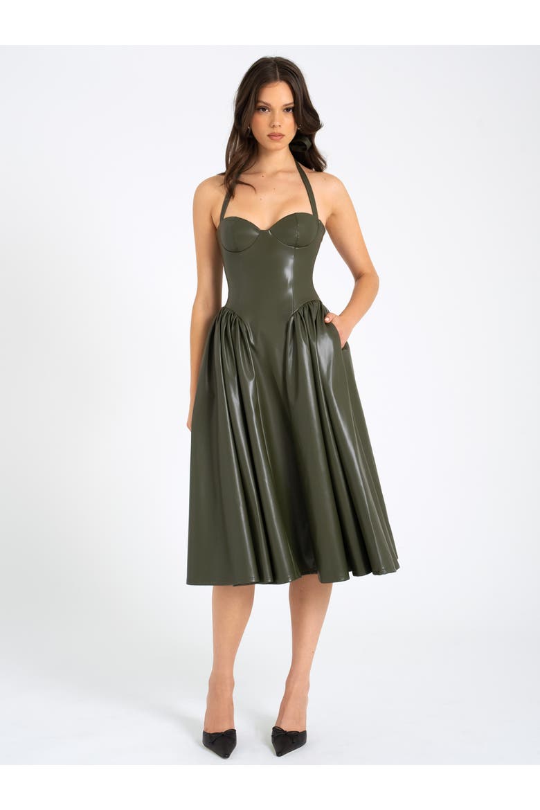 Eliana Vegan Leather Dress, Main, color, Olive green