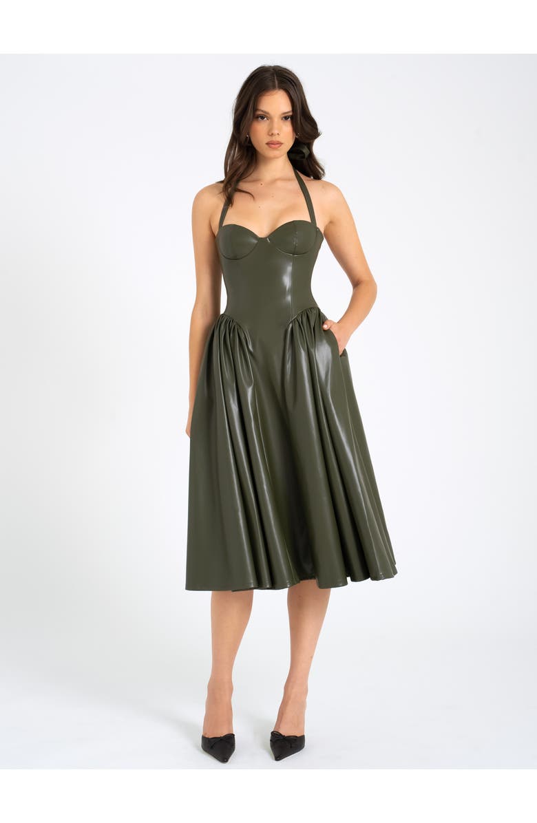 Miss Circle Eliana Vegan Leather Dress, Main, color, Olive Green