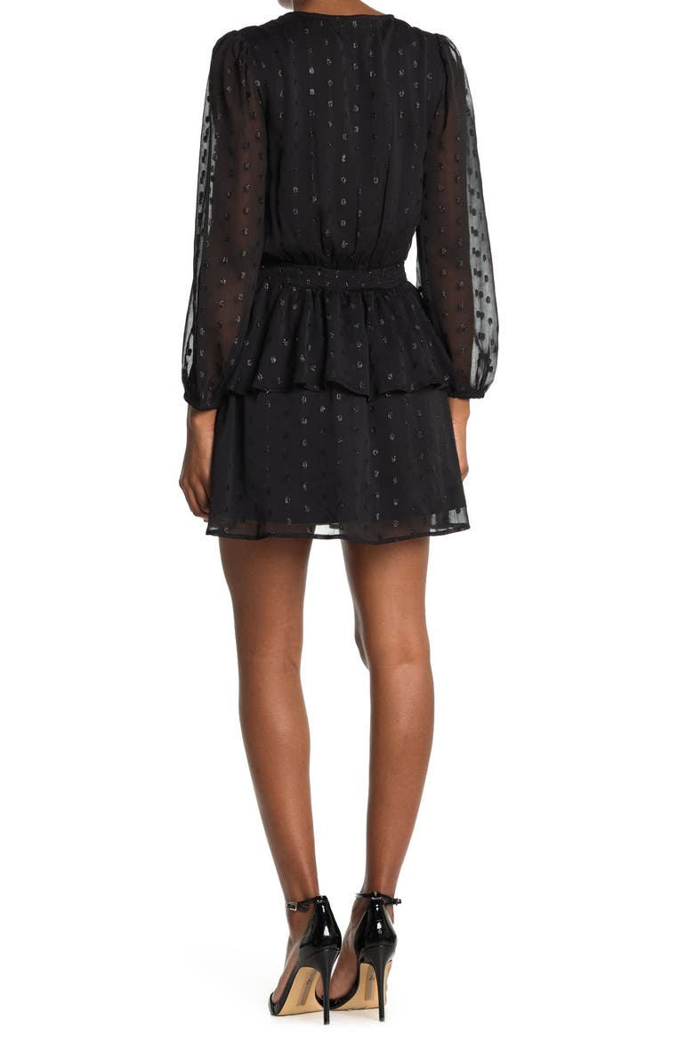 Tyler Metallic Long Sleeve Clip Dot Minidress, Alternate, color, BLACK