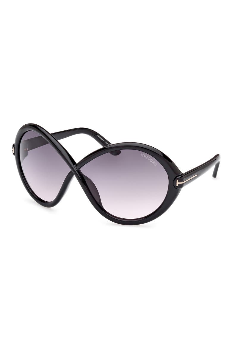 68mm Gradient Butterfly Sunglasses, Alternate, color, SHINY BLACK / GRADIENT SMOKE