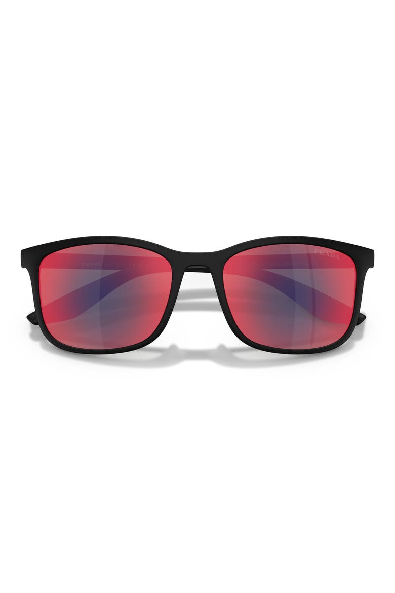 56mm Pillow Sunglasses, Alternate, color, MATTE BLACK/ GREY BLUE/ RED