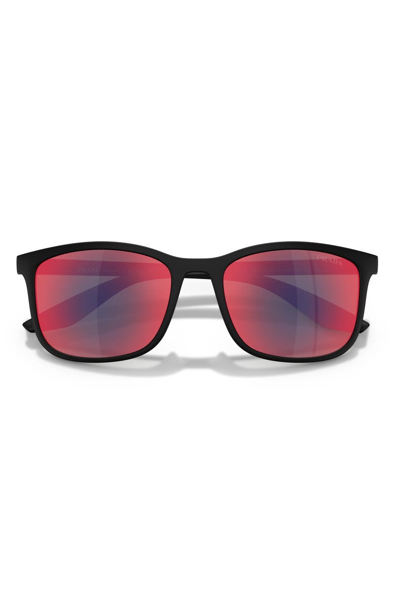 Prada Linea Rossa 56mm Pillow Sunglasses, Alternate, color, Matte Black/ Grey Blue/ Red