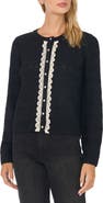 CeCe Lace Trim Pointelle Knit Cardigan