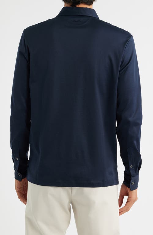 Aurélien Mercerized Cotton Long Sleeve Polo In Blue