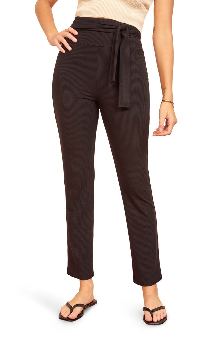 Reformation Kassia Tie Waist Rib Pants, Main, color, 