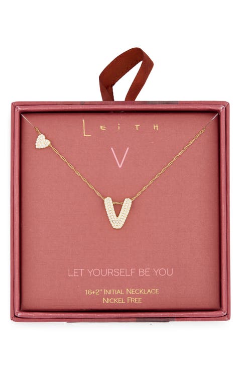 Cubic Zirconia Heart & Bubble Initial Pendant Necklace