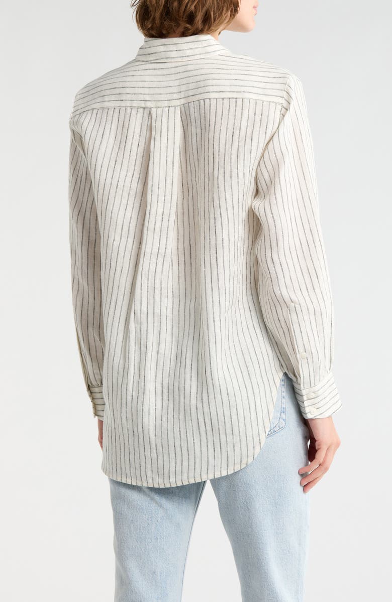 rag & bone Max Stripe Linen Button-Up Shirt, Alternate, color, Ivory/ Charcoal