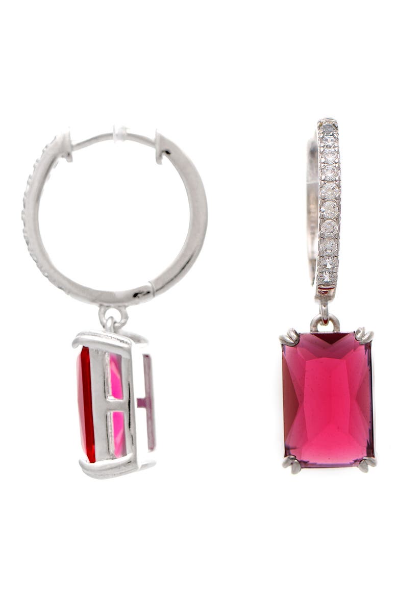 Emerald Cut Cubic Zirconia Drop Earrings, Main, color, RUBILITE