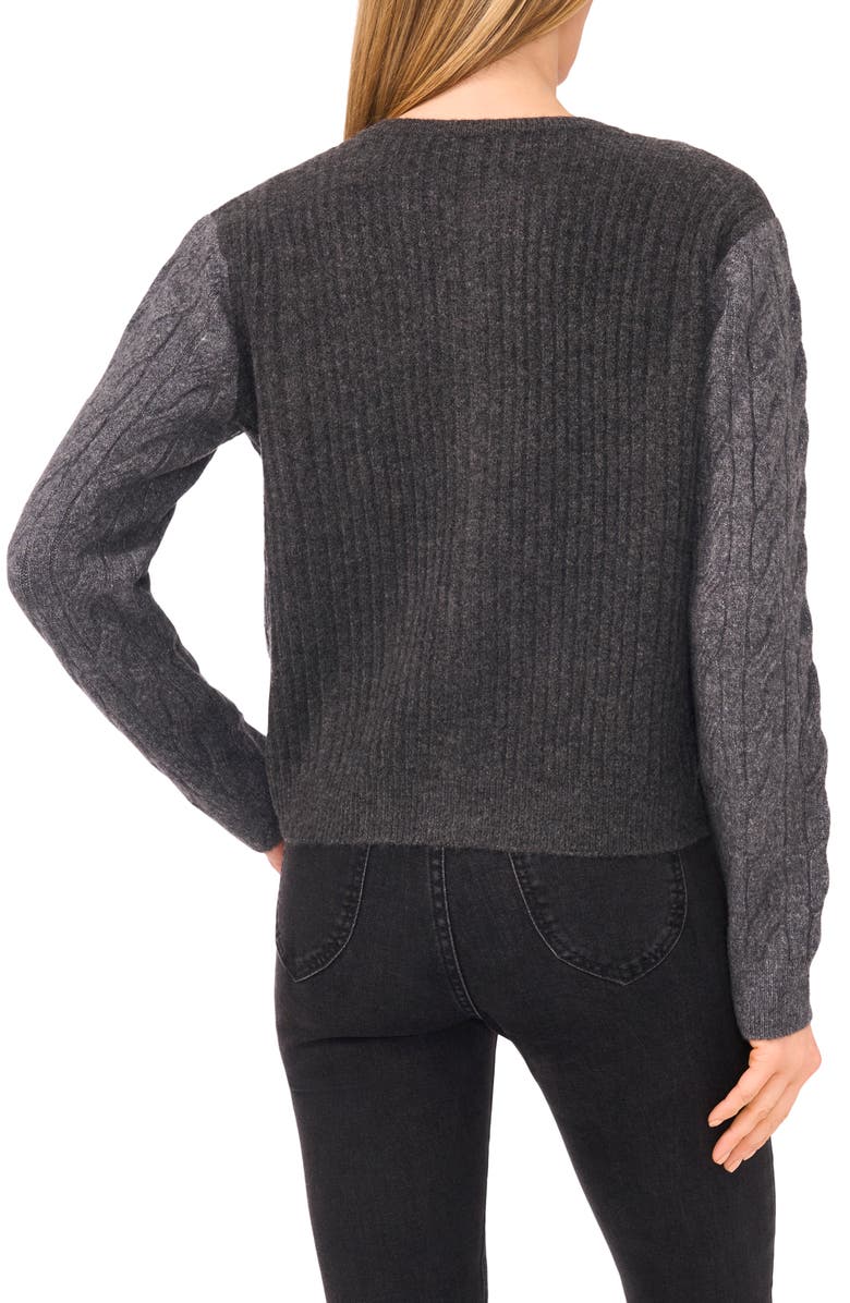 CeCe Bow Front Cable Stitch Cardigan, Alternate, color, Medium Heather Grey