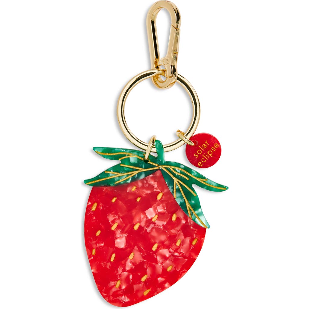 Solar Eclipse Hand Painted Strawberry Key Chain Bag Charm In Red