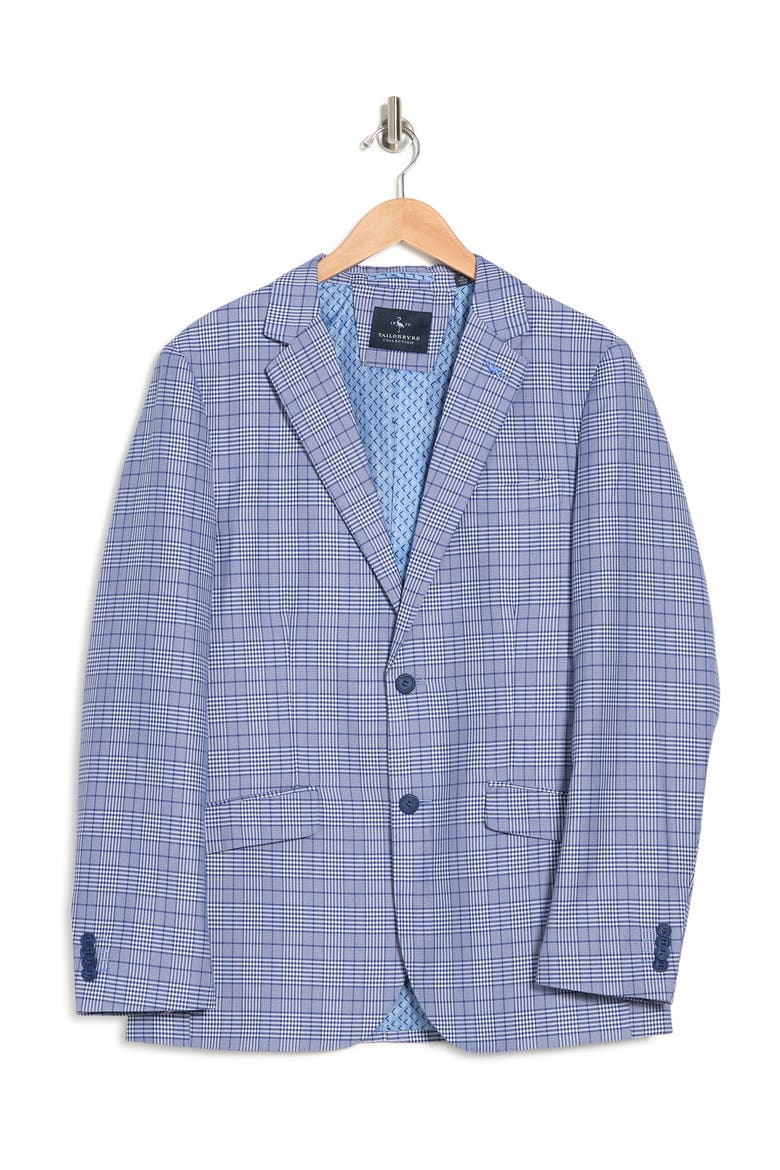 Navy Plaid Two-Button Notch Lapel Linen Blend Sport Coat, Main, color, NAVY