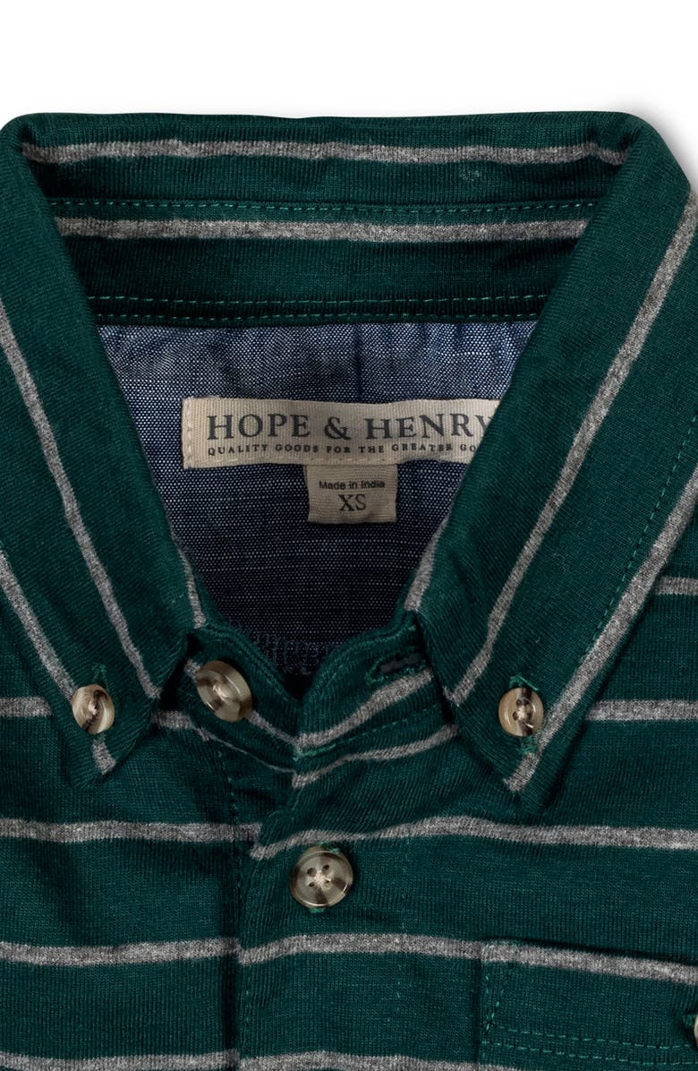 Hope & Henry Kids' Organic Long Sleeve Jersey Knit Polo Shirt, Alternate, color, Green London Stripe
