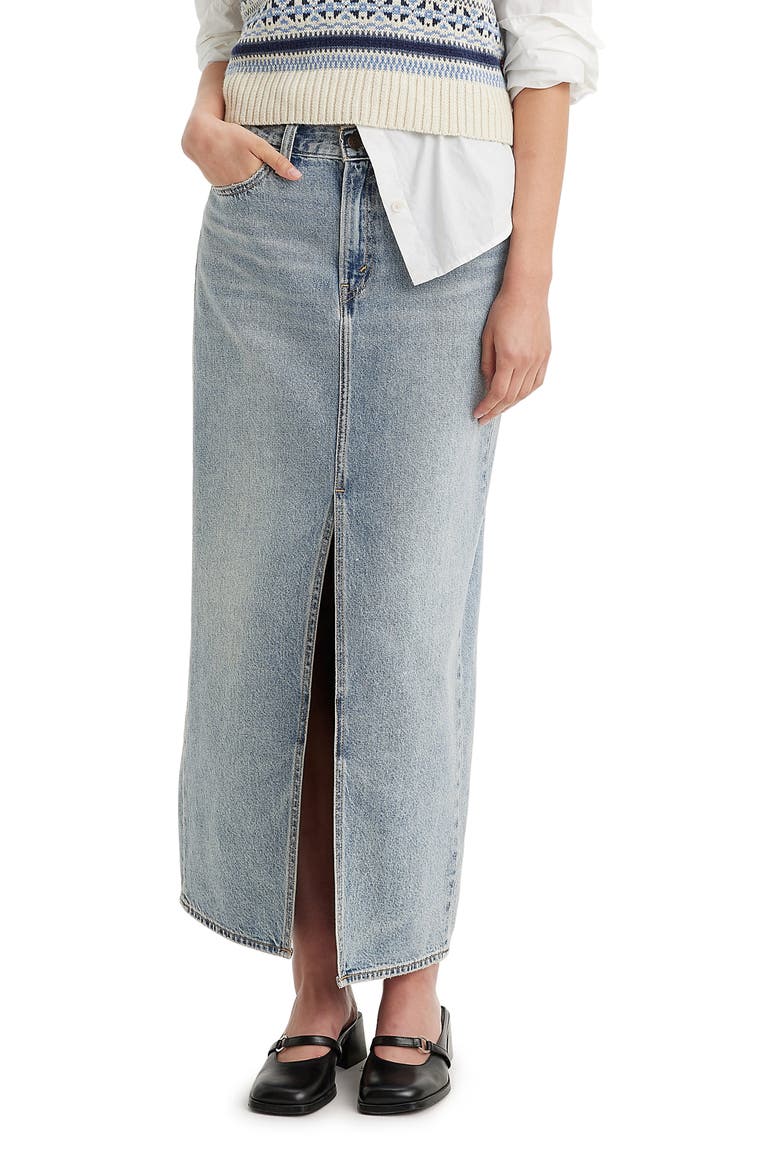 Ankle Column Denim Skirt, Main, color, SERAPHINA STRIPE CROWN BLUE