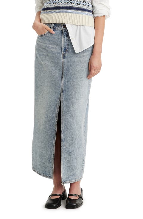 Ankle Column Denim Skirt (Seraphina Stripe Crown Blue)