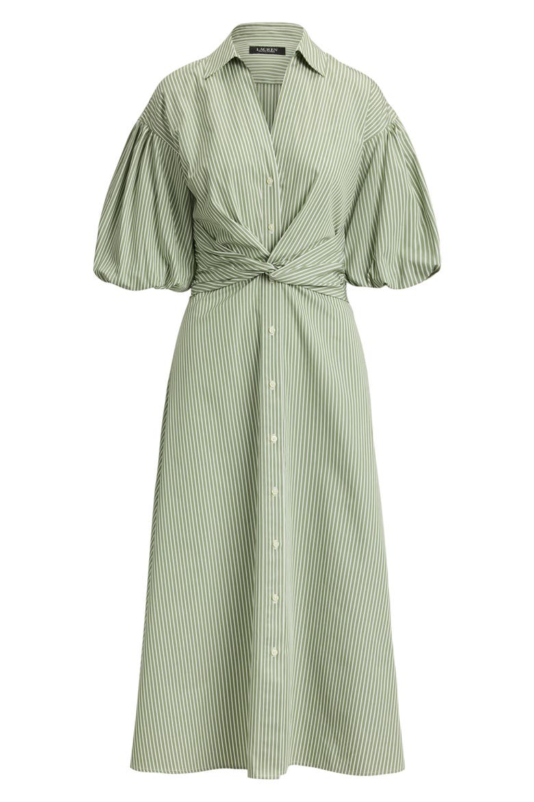Stripe Bubble Sleeve Cotton Broadcloth Shirtdress, Alternate, color, GREEN/ WHITE