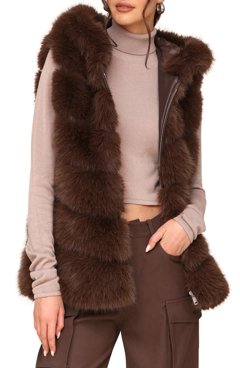 Avec Les Filles Faux Fur & Faux Leather Hooded Zip Vest, Alternate, color, 