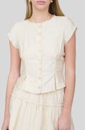 Blu Pepper Lace Trim Cap Sleeve Button-Up Top