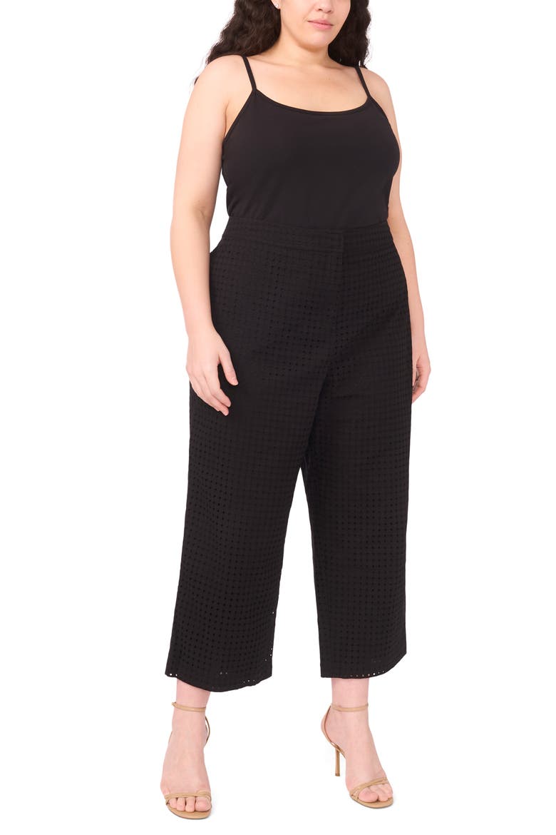 Eyelet Crop Straight Leg Pants, Alternate, color, RICH BLACK