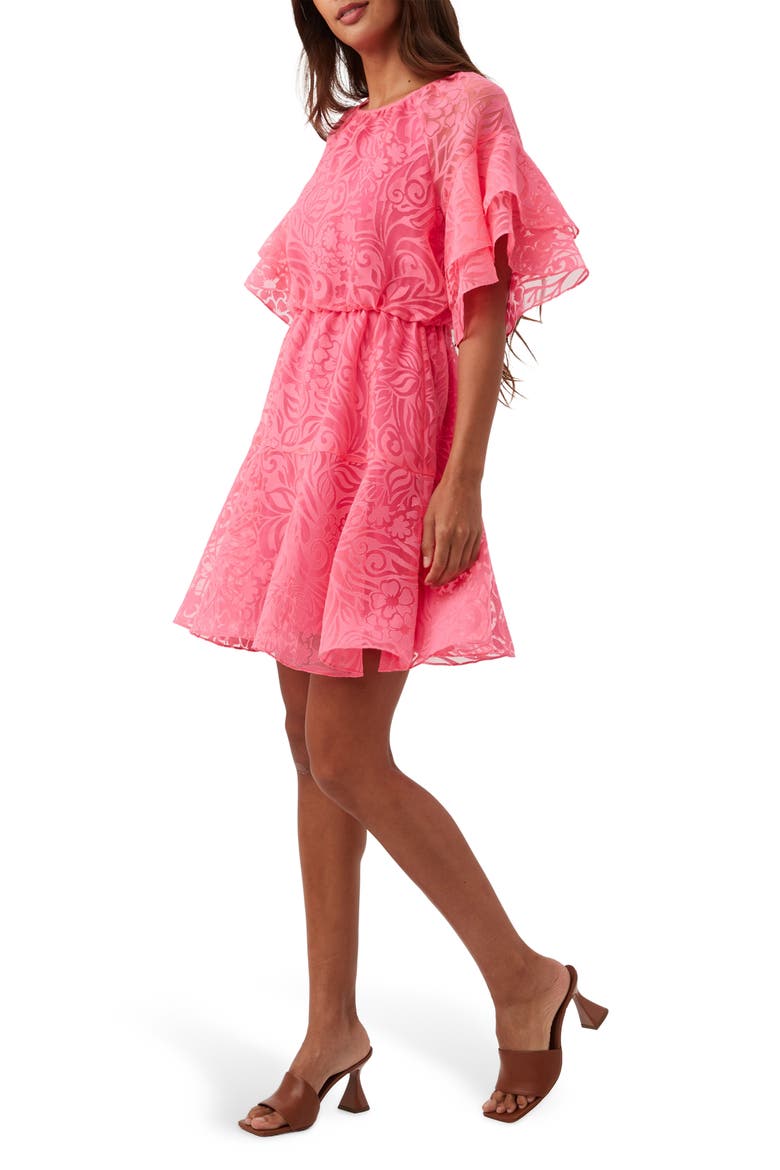 Ferry Flutter Sleeve Burnout Dress, Alternate, color, PAPILLON PINK