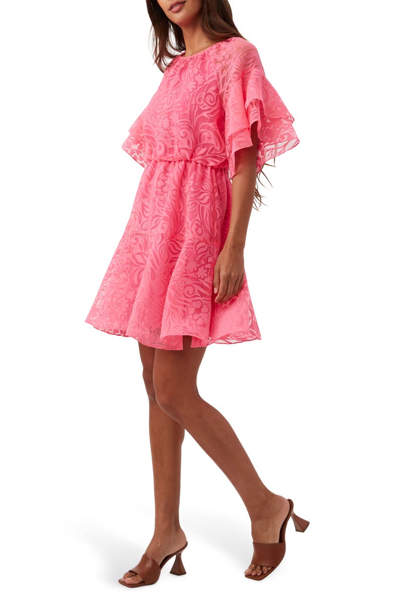 Trina Turk Ferry Flutter Sleeve Burnout Dress, Alternate, color, Papillon Pink