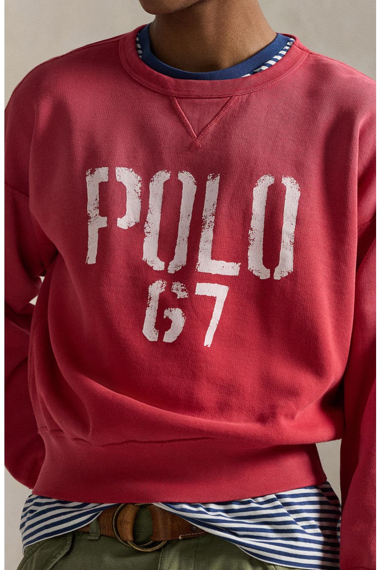 Vintage Fit Fleece Crewneck Sweatshirt, Alternate, color, SUNRISE RED
