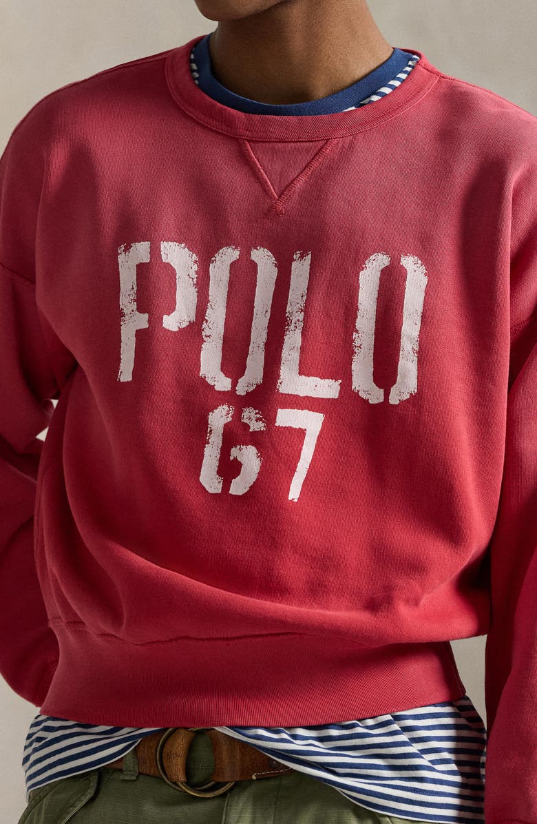 Polo Ralph Lauren Vintage Fit Fleece Crewneck Sweatshirt, Alternate, color, Sunrise Red