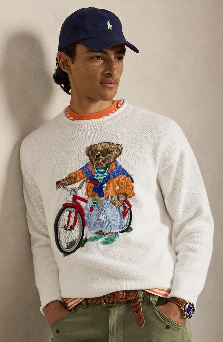 Polo Ralph Lauren Polo Bear Intarsia Sweater, Alternate, color, Deckwash White