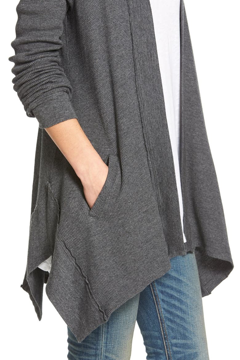 Waffle Knit Open Front Cardigan, Alternate, color, CHARCOAL