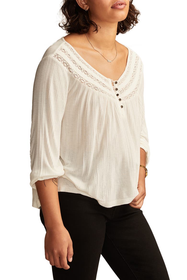 Lace Inset Henley Top, Alternate, color, WHISPER WHITE