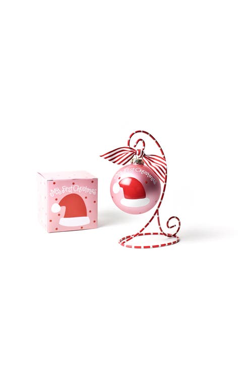 Girls First Christmas Hat Glass Ornament with Stand