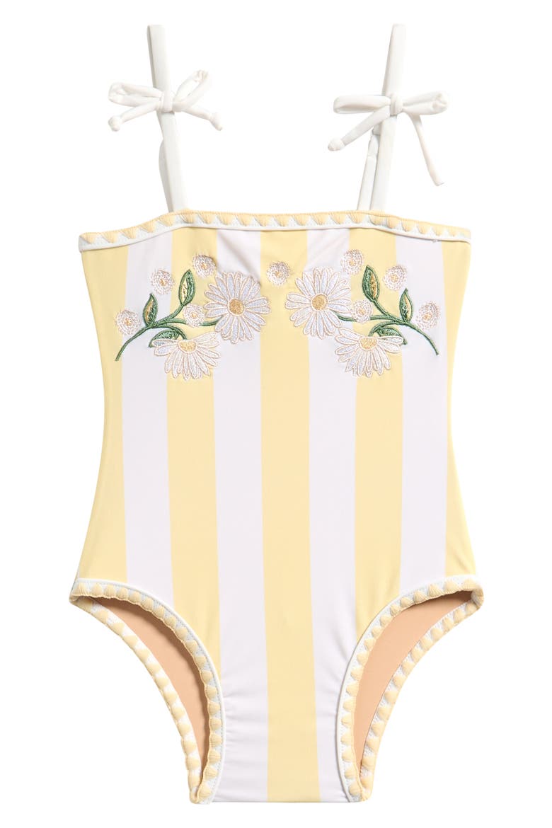Kids' Embroidered Stripe One-Piece Swimsuit, Main, color, YELLOW