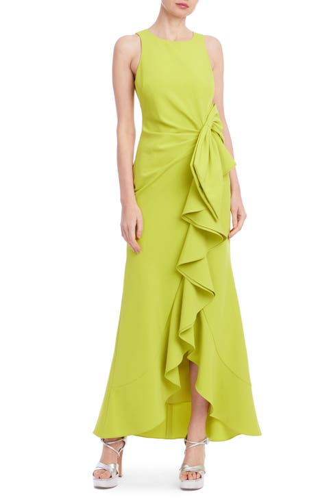 Bow Accent Ruffle High-Low Gown