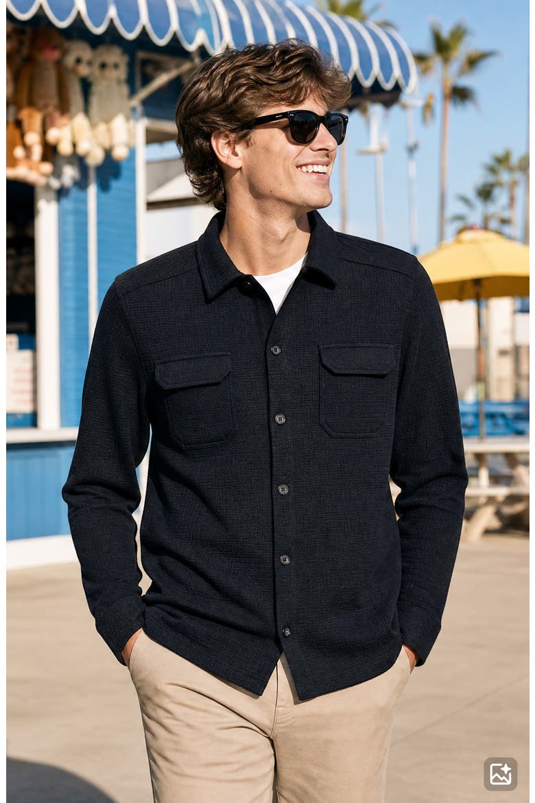Textured Jacquard Shirt Jacket, Alternate, color, BLACK