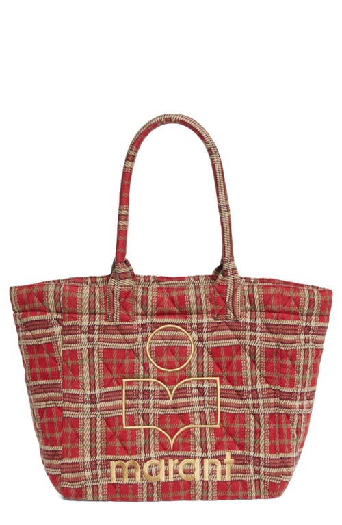 Isabel Marant Small Yenky Tartan Embroidered Logo Quilted Tote In Red