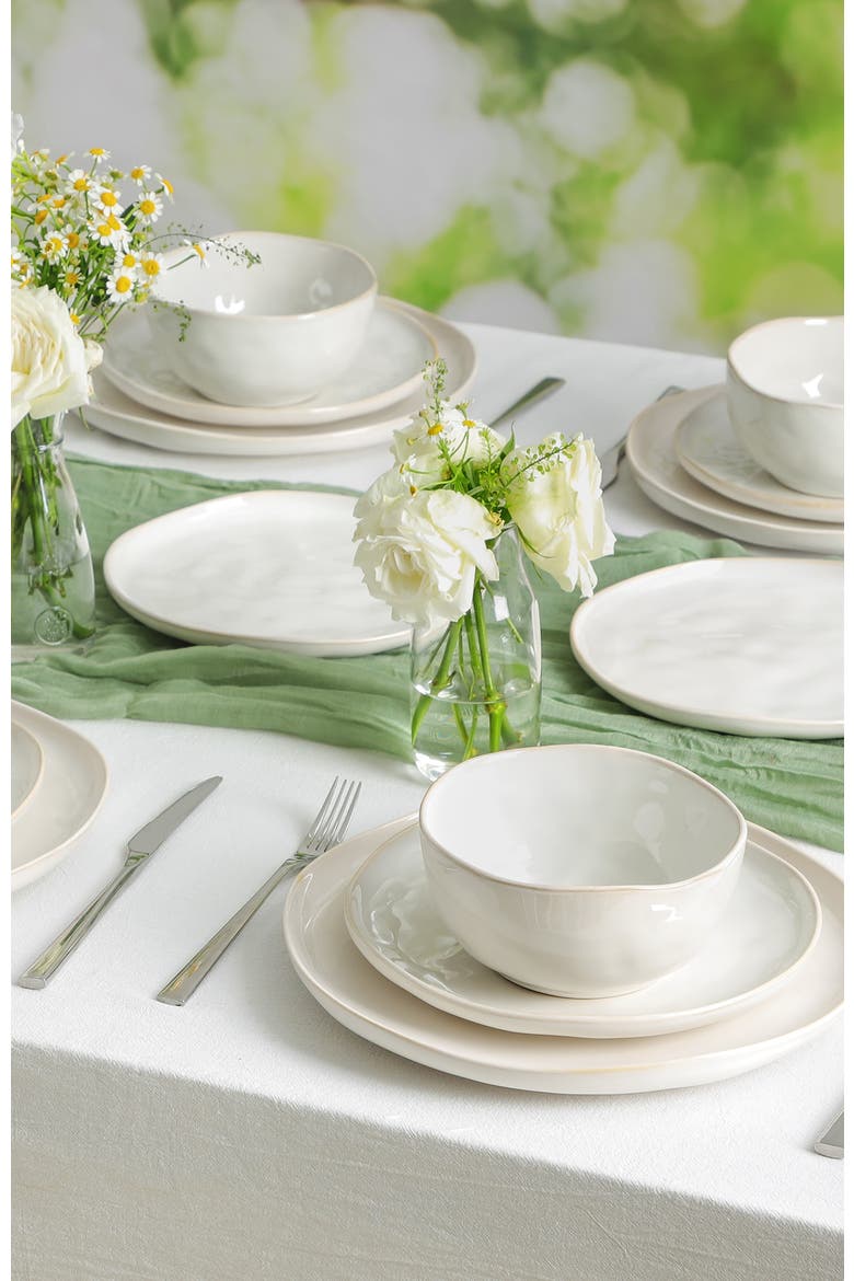 Mirella Stoneware 24-piece Dinnerware Set, Alternate, color, White