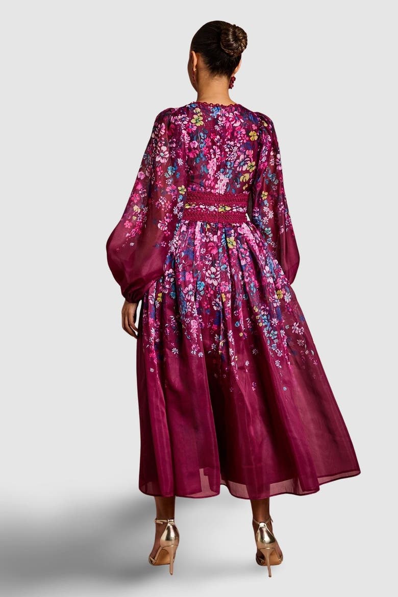 Petite Organza Lace Trim Midaxi Dress, Alternate, color, Plum